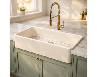 Farmhouse Sink Fireclay Apron Front Kitchen Sink 32.75” Undermount Reversible Glossy White Single Bowl Ceramic Sink Rustic Modern Kitchen