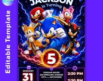 Sonic 3 Birthday Invitation, Sonic Invitation Card, Sonic The Hedgehog Party Invite, Sonic Birthday, Editable, Instant Download(A4,5x7)