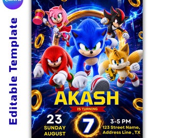 Editable Sonic 3 Girls Birthday, The Hedgehog Party Invite, Sonic Birthday Invitation, Sonic Birthday(Digital Download)