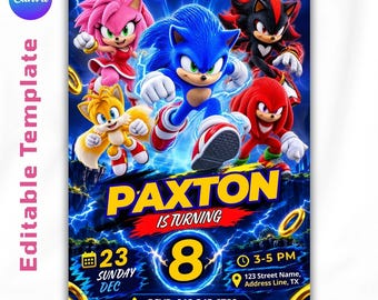 Sonic 3 Birthday Invitation, Sonic The Hedgehog Party Invite, Sonic Birthday, Sonic Invitation, Editable Canva Template(Digital Download)