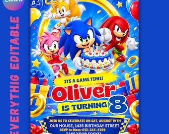 Sonic 3 Birthday Invitation Editable, Sonic The Hedgehog Party Invite, Sonic Birthday,Sonic Party, Editable(Digital Download)