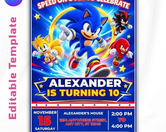 Sonic 3 Birthday Invitation Editable, Sonic Invitation, Sonic Party Invite, Sonic Birthday, Editable Canva Template(Digital Download)