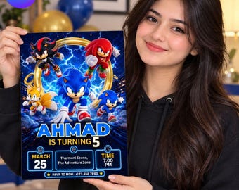 Sonic 3 Birthday Invitation Editable, Sonic Kids Birthday Digital Invitation,Any Age(Digital Download)