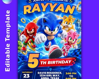 Sonic 3 Birthday Invitation Editable, Sonic The Hedgehog Party Invite, Sonic Invitation, Sonic Birthday, Editable(Instant Download)
