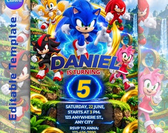 Sonic Birthday Invitation, sonic the hedgehog, Sonic, Birthday Card, Sonic Birthday, Editable(Digital Download)