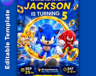 Sonic 3 Birthday Invitation Editable, Sonic Invitation Card, Sonic Birthday, Sonic Party, Sonic, Digital download
