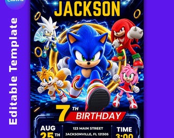 Sonic 3 Birthday Invitation Editable, Sonic The Hedgehog Party Invite,Sonic Birthday Invitation(Digital Download)
