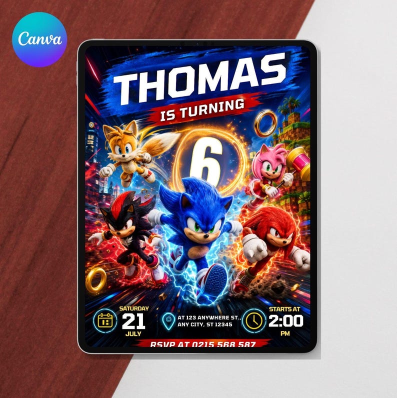 sonic invitation, sonic party invite, editable invitation, digital download, birthday invitation, instant download, sonic birthday invite image 2