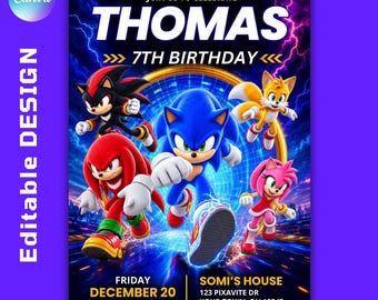 Sonic 3 Birthday Invitation Editable, Sonic Birthday Invitation, Sonic The Hedgehog Party Invite, Sonic Birthday(Digital Download)