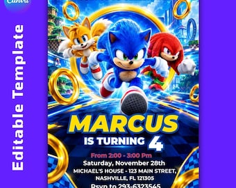 sonic birthday invitation, Editable Sonic 3 Girls Birthday, Sonic Invitation Card, Birthday Card, Digital Download