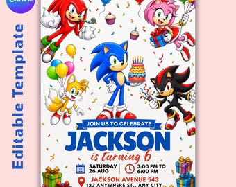 Sonic 3 Birthday Invitation Editable, Sonic The Hedgehog Party Invite, Sonic Birthday Invitation, Sonic Birthday, (Digital Download)