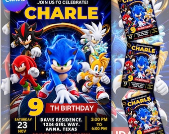 Sonic 3 Birthday Invitation Editable, Sonic Birthday Invitation, Sonic, Sonic The Hedgehog Party Invite(Digital Download)