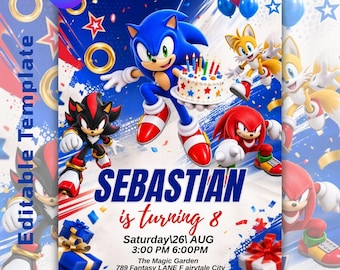 Sonic 3 Birthday Invitation,Sonic Party Invite,Sonic Birthday Invitation For Kids Party,Editable Template,Digital Download