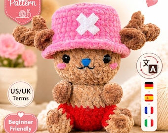 Tony Tony Chopper Crochet Pattern PDF, One Piece Amigurumi Plush, Cute Anime Reindeer Doll, Beginner Friendly Instant Download