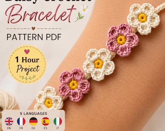 Daisy Crochet Bracelet Pattern PDF, Easy Flower Jewelry, Boho Friendship Bracelet (1 Hour Project)