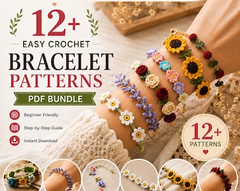 Crochet Bracelet Pattern Bundle, 12+ Easy Friendship Bracelet Patterns | Boho Floral Jewelry for Beginners