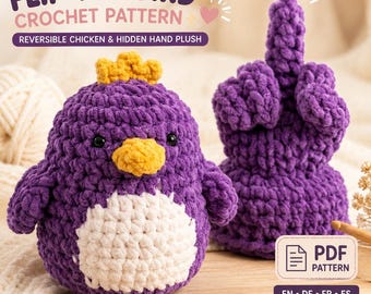 Schema PDF per realizzare all'uncinetto l'uccello Flip the Bird, peluche amigurumi di pollo reversibile, regalo divertente all'uncinetto, peluche Flip the Bird virale, US UK German French Spanish