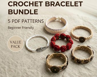 Pacchetto di modelli per braccialetti all'uncinetto, 5 modelli PDF per principianti (margherita inclusa)