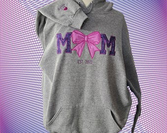 Mom Bow Embroidered Applique - Customizable