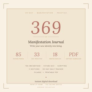 369 Manifestation Journal Printable PDF | 33-Day Identity Shift Workbook | Future Self, Scripting & Affirmations | Fillable