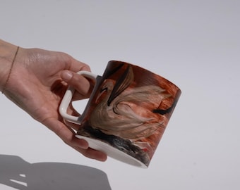 Handgemaakte, handgetekende porseleinen koffiekop | Mok met illustratie