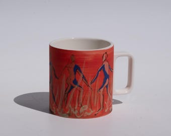 Porseleinen koffiekop met handgetekende illustraties
