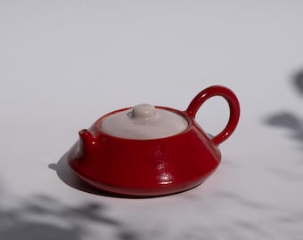 Rode porseleinen theepot | Handgemaakte theepot