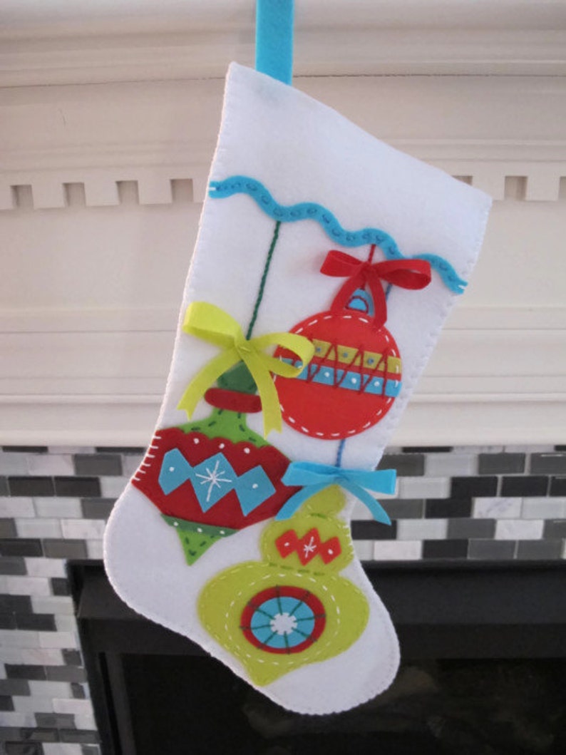 Bright Ornaments White Felt Stocking image 5