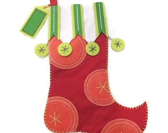 Pink Polka Dot Red Felt Stocking