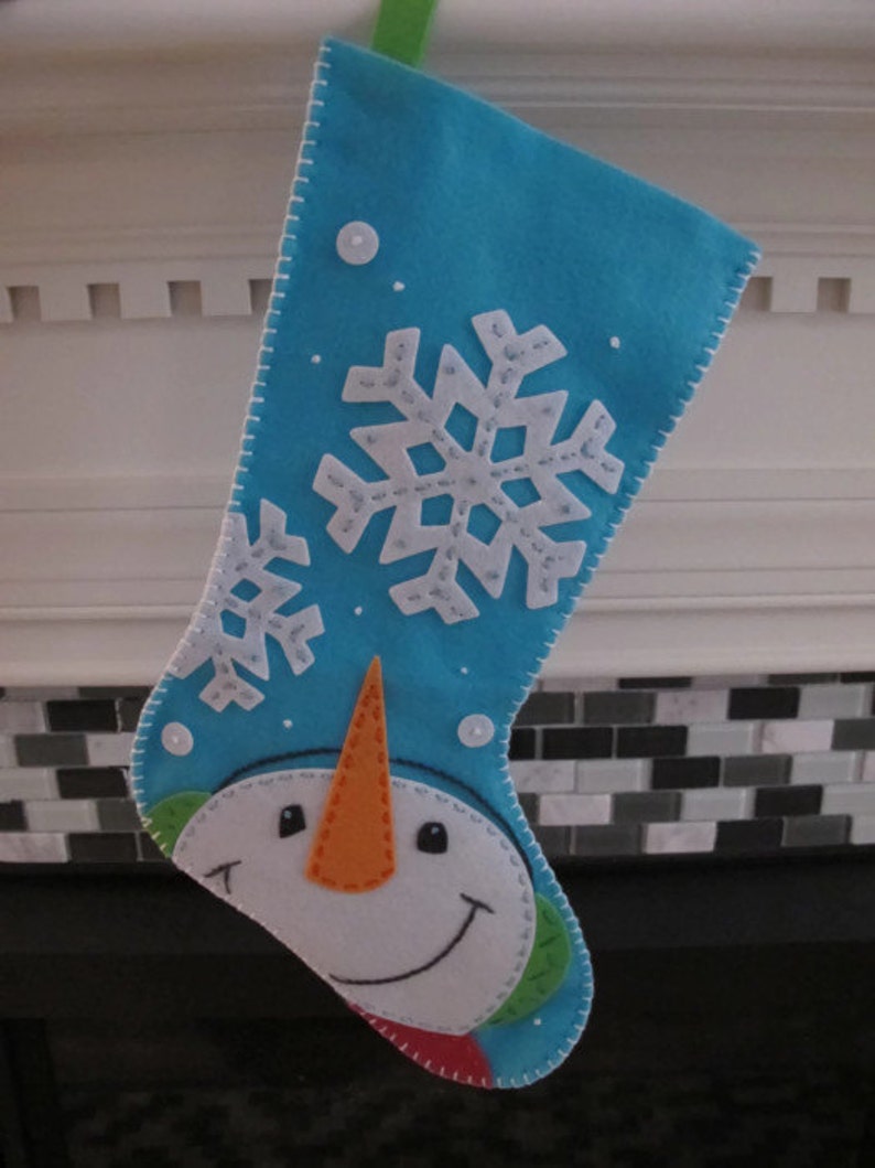 Snowman Catching Snowflakes Felt Christmas Stocking image 5