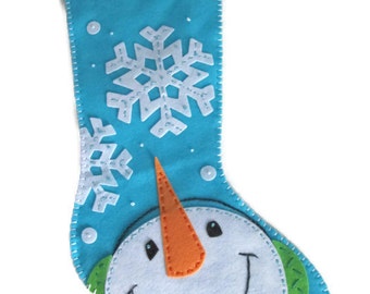 Snowman Catching Snowflakes Felt Christmas Stocking