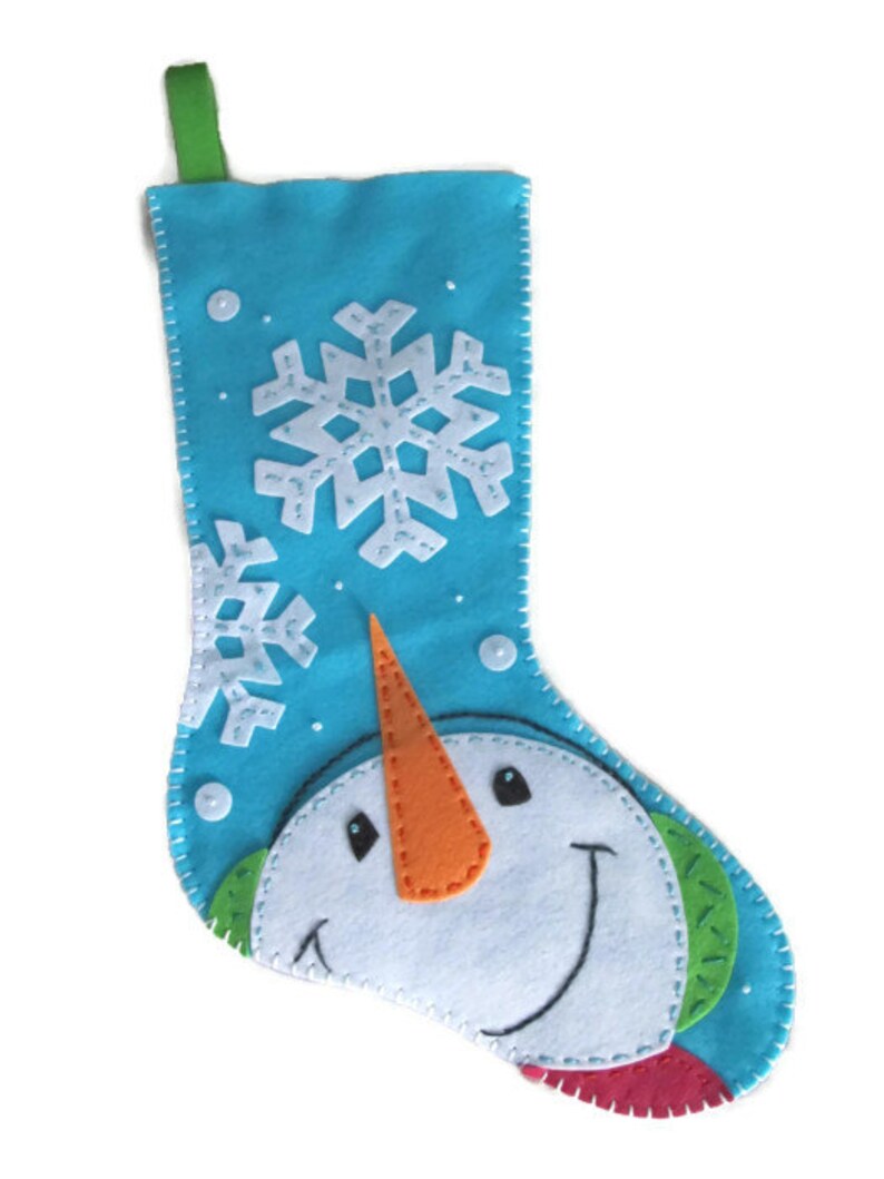 Snowman Catching Snowflakes Felt Christmas Stocking image 1