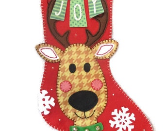 Reindeer Joy Red Felt Stocking