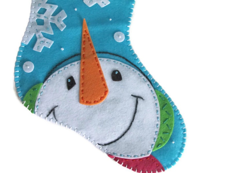 Snowman Catching Snowflakes Felt Christmas Stocking image 3