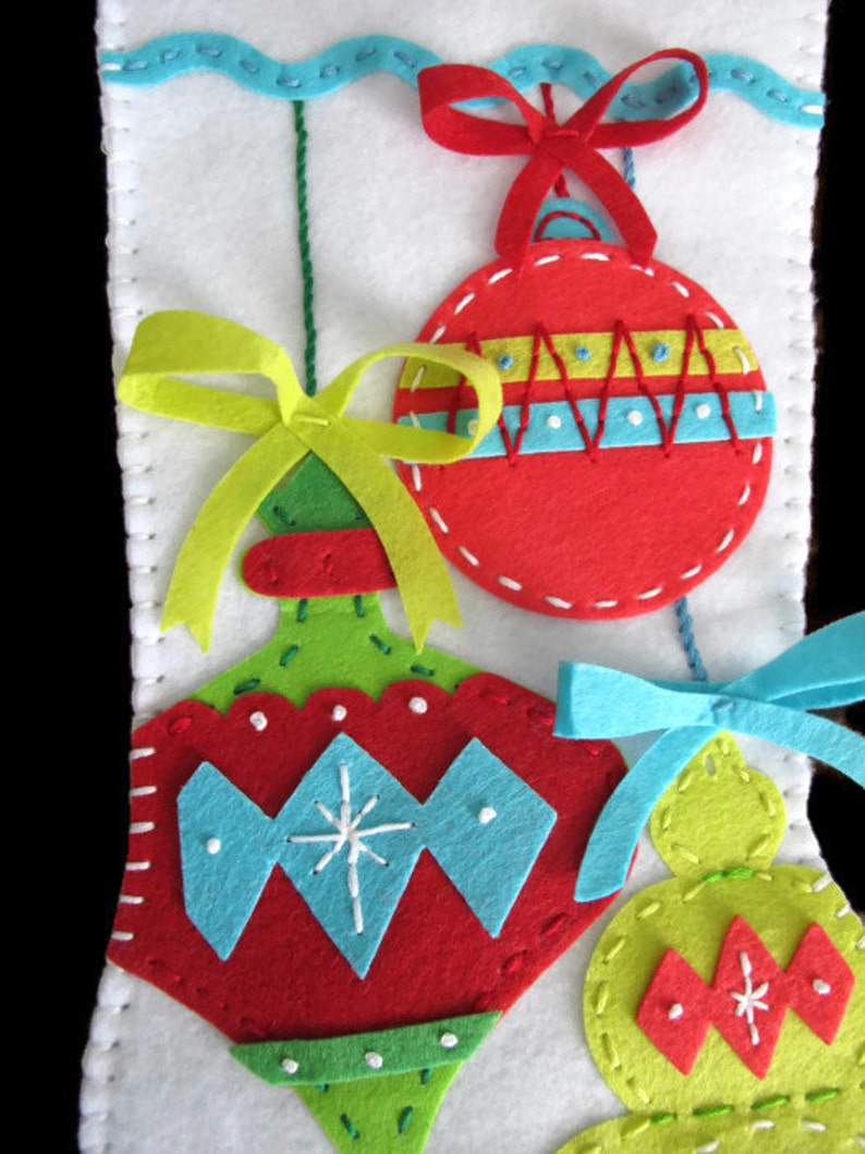 Bright Ornaments White Felt Stocking image 3