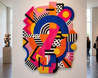 Abstract Geometric Wall Rug Art, Modern Textile Wall Hanging, Colorful Sculptural Fiber Art for Luxury Home Decor, Statement Wall Piece
