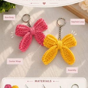 Crochet Bow Keychain Pattern Cute Mini Bow Amigurumi PDF Crochet Bow Keychain PDF Pattern | Easy Handmade Bag Charm