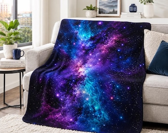 Manta Sherpa Galaxia Nebulosa, Forro Polar Espacial Azul y Morado, Fondo Galáctico, Regalo para Amantes del Espacio, Manta Espacial, Manta del Espacio Exterior, Colores Brillantes