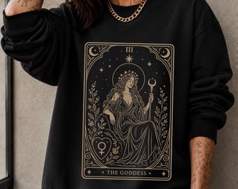 The Goddess Tarot Illustration Sweatshirt | Mystic Moon, Occult, Astrology, Feminism Sweatshirt, Long Sleeve, Soft Fabric, Alt Clothing