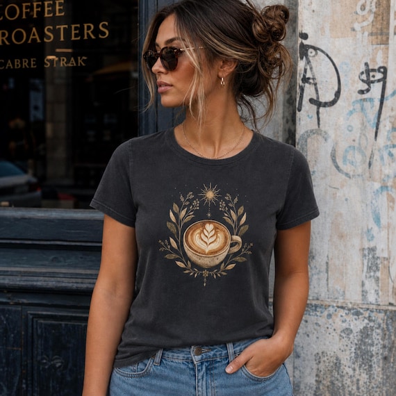Latte Art Coffee Cup Tee,  Floral Coffee Shirt, Coffee Shirt, Tri-blend Shirt, Cappuccino Shirt, Coffee Lover Gift, Barista Shirt