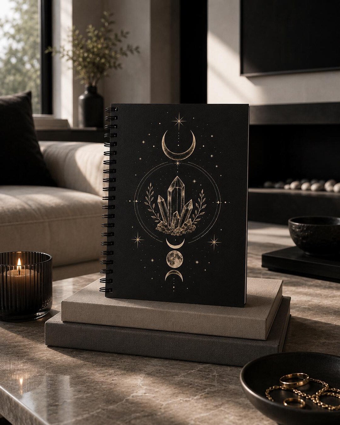 Moon Phases Crystal Spiral Notebook, Ruled Line, Celestial Notebook ...