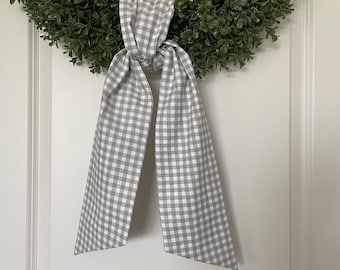 Grey Gingham Wreath Sash, Blank Gray and White Wreath Sash, Door Wreath Sash, Spring Door Decor, Grey Checked Sash