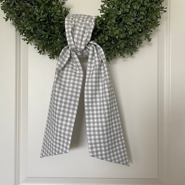 Grey Gingham Wreath Sash, Blank Gray and White Wreath Sash, Door Wreath Sash, Spring Door Decor, Grey Checked Sash