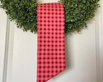 Limited Edition Red Peach Checked Wreath Sash, Blank Red and Light Red Wreath Sash, Fall Door Decor, Red Sash, Holiday Wreath, Fall Sash