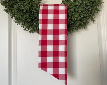 Red White Buffalo Check Wreath Sash, Red White Wreath Sash, Red Checkered Wreath Sash, Red Door Decor, Fall Decor, Christmas Sash, Holiday