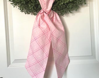 Pink Plaid Wreath Sash, Door Wreath Decor, Birthday Party, Wedding Sash, Bridal Shower Sash decor, Girl Gender Reveal