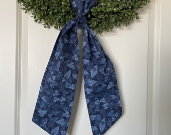 Blue Leaves Wreath Sash, Spring Wreath Sash, Blank Wreath Sash, Spring Door Decor, Easter Holiday Decor, Floral Sash, Ready for Embroidery