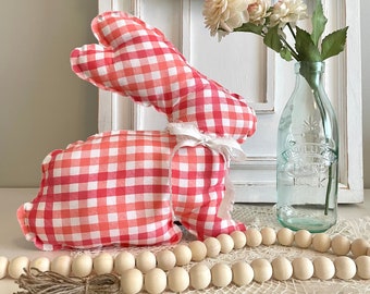 Farmhouse Easter Bunny, Stuffed Bunny, Easter Decor, Tiered Tray Bunny, Fabric Bunny, Pink Plush Bunny, Bunny Plush, Shelf Sitter Bunny