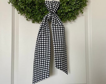 Black and White Gingham Wreath Sash, Blank Black and White Wreath Sash, Door Wreath Sash, Fall Door Decor, Black White Checked Sash, Neutral