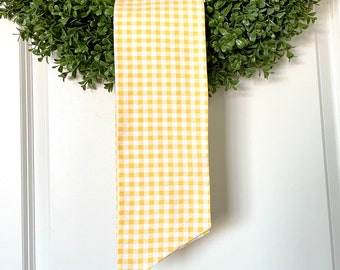 Yellow White Gingham Wreath Sash, Blank Yellow Wreath Sash, Spring Wreath Sash, Door Decor, Birthday Party Decor, Wedding Sash, Embroidery